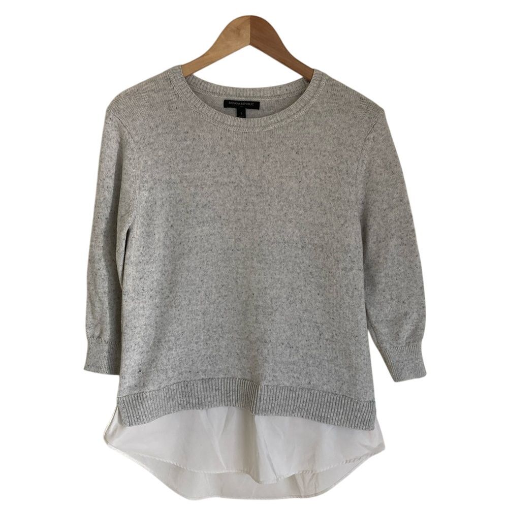 Banana Republic Pullover Sweater Womens‎ Size Small Gray White 3/4 Sleeve
